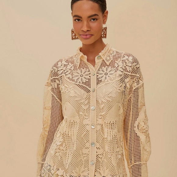 FARM Rio | Tops | Farm Rio Sand Landscape Guipure Shirt | Poshmark